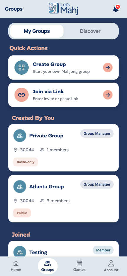 Groups screen
